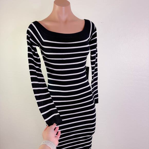 J for Justify Striped Long Sleeve Bodycon Tube Dress Black White Fall Size S NWT - Picture 9 of 9